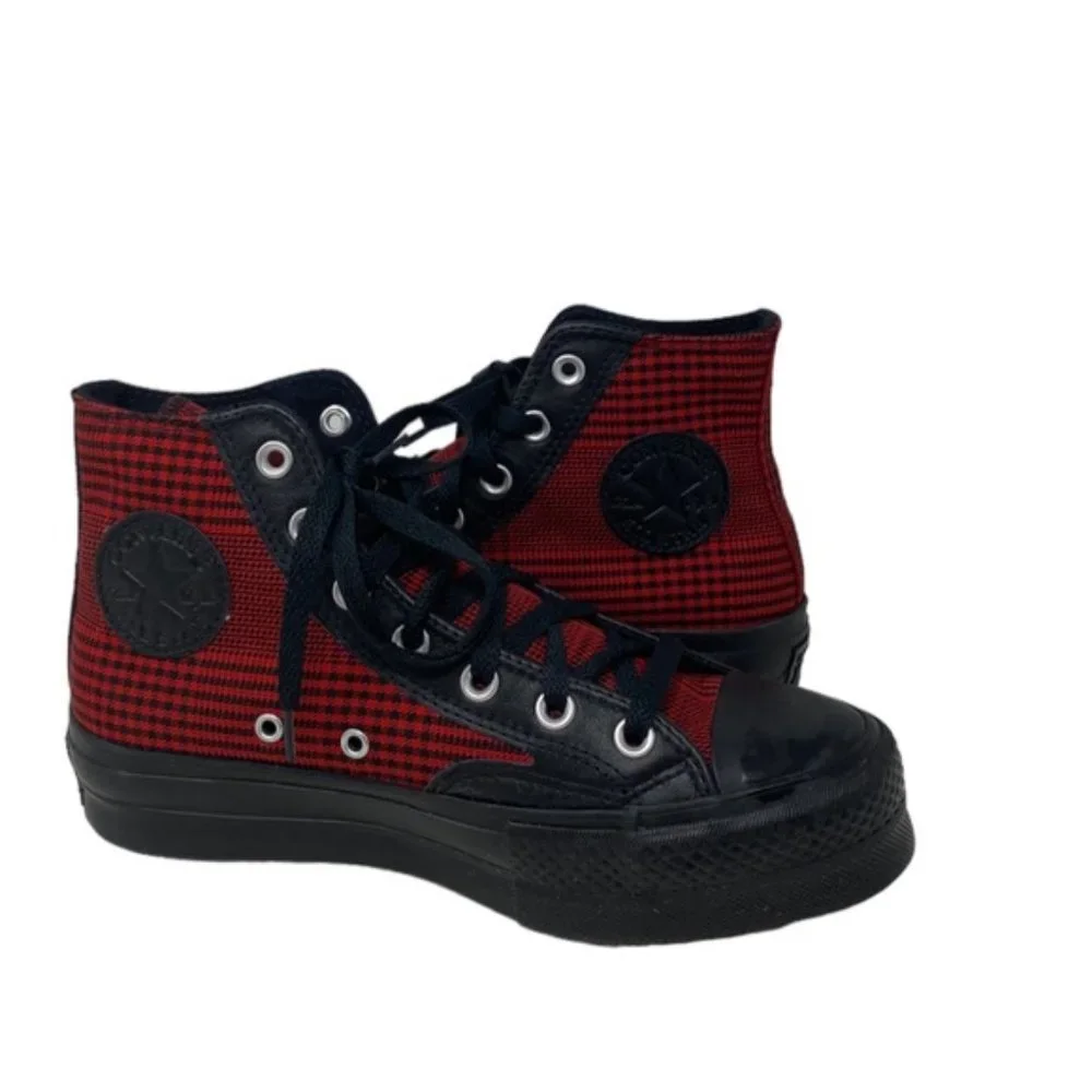 Converse Ctas Lift Platform High Top Canvas Skate Plaid Red Women Custom 569923C - Picture 8 of 11